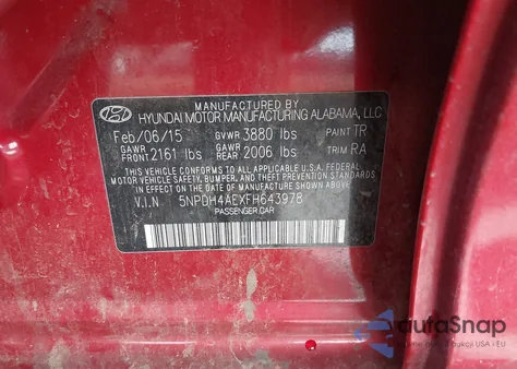 2015 Hyundai Elantra Se из США, поврежденный, VIN 5NPDH4AEXFH643978